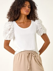 Roman White 3D Puff Sleeve T-Shirt - Image 5 of 5