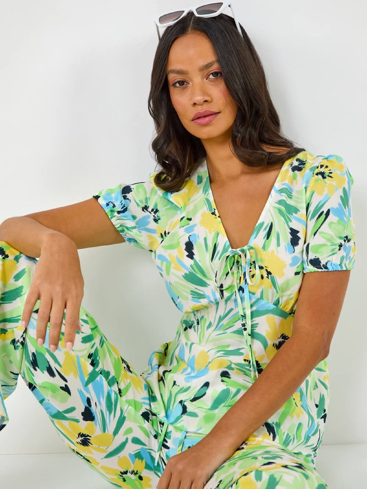 Roman White Floral Motif Tie Shirt - Image 1 of 5 Roman White Floral Motif Tie Shirt - Image 1 of 5