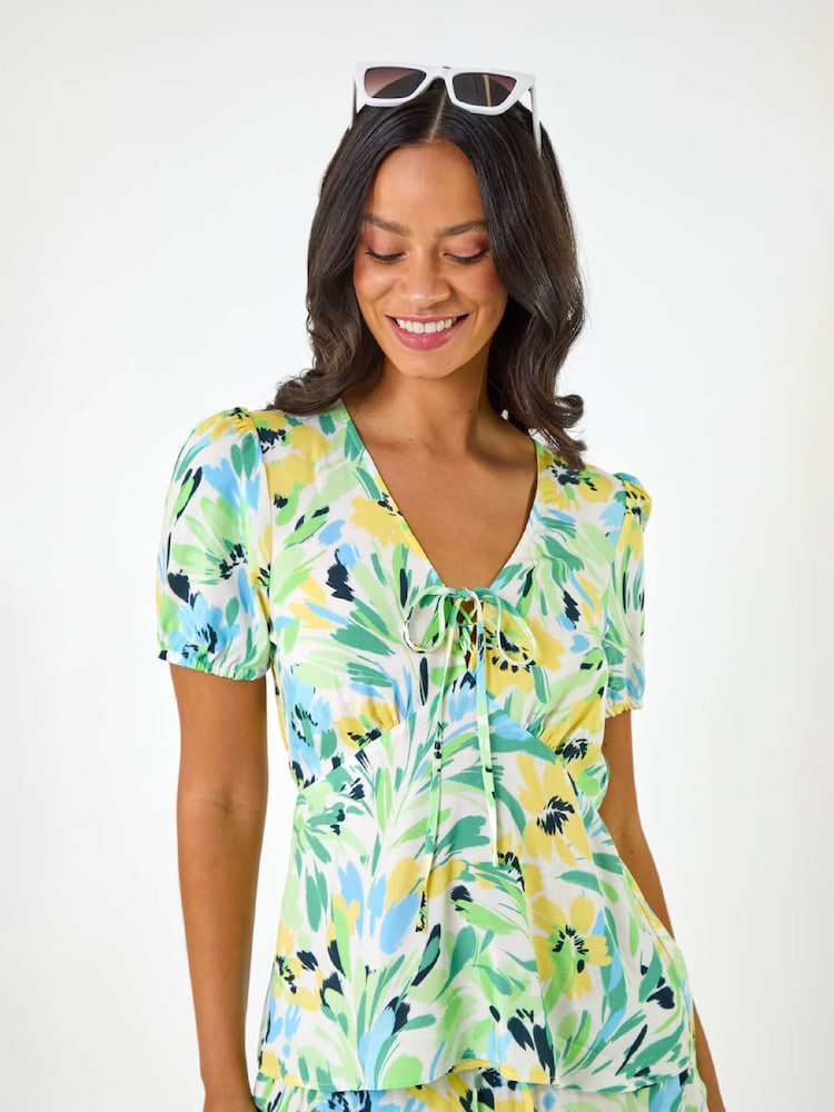 Roman White Floral Motif Tie Shirt - Image 5 of 5 Roman White Floral Motif Tie Shirt - Image 5 of 5