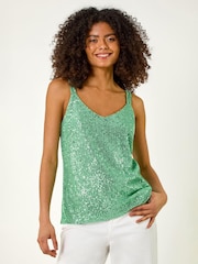 Grønn Haze - Roman utsmykket Paljetter Cami Topp - Bilde 4 av 5