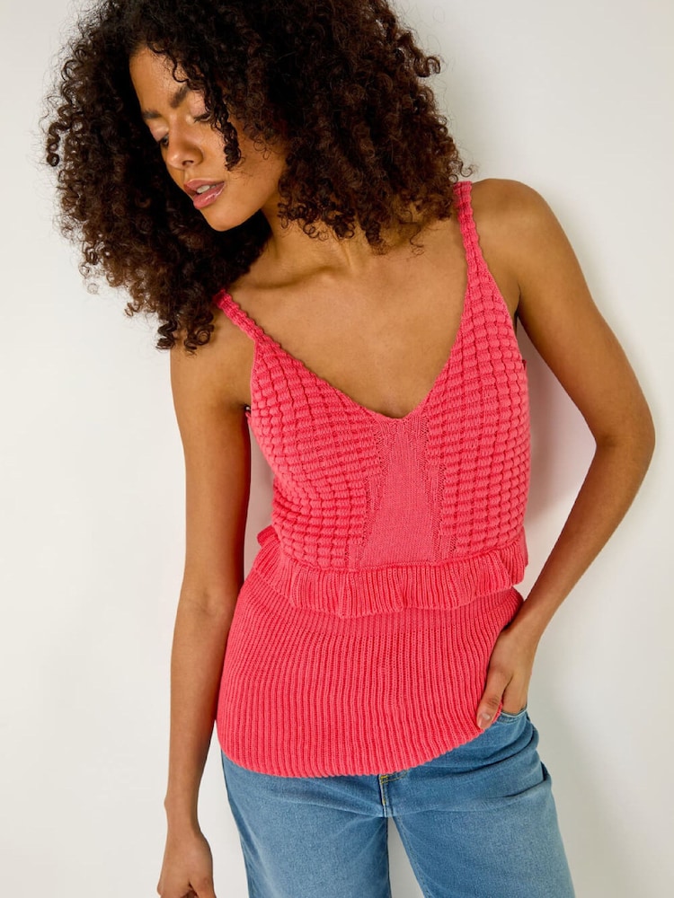 Roman Orange Crochet Frill Peplum Vest Top - Image 1 of 5 Roman Orange Crochet Frill Peplum Vest Top - Image 1 of 5