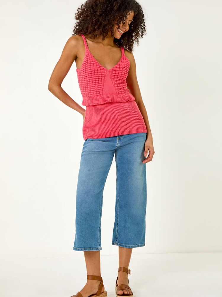 Roman Orange Crochet Frill Peplum Vest Top - Image 2 of 5 Roman Orange Crochet Frill Peplum Vest Top - Image 2 of 5