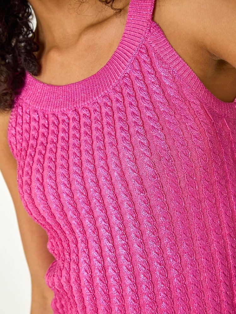 Roman Pink Metallic Knit Vest Top - Image 6 of 6 Roman Pink Metallic Knit Vest Top - Image 6 of 6