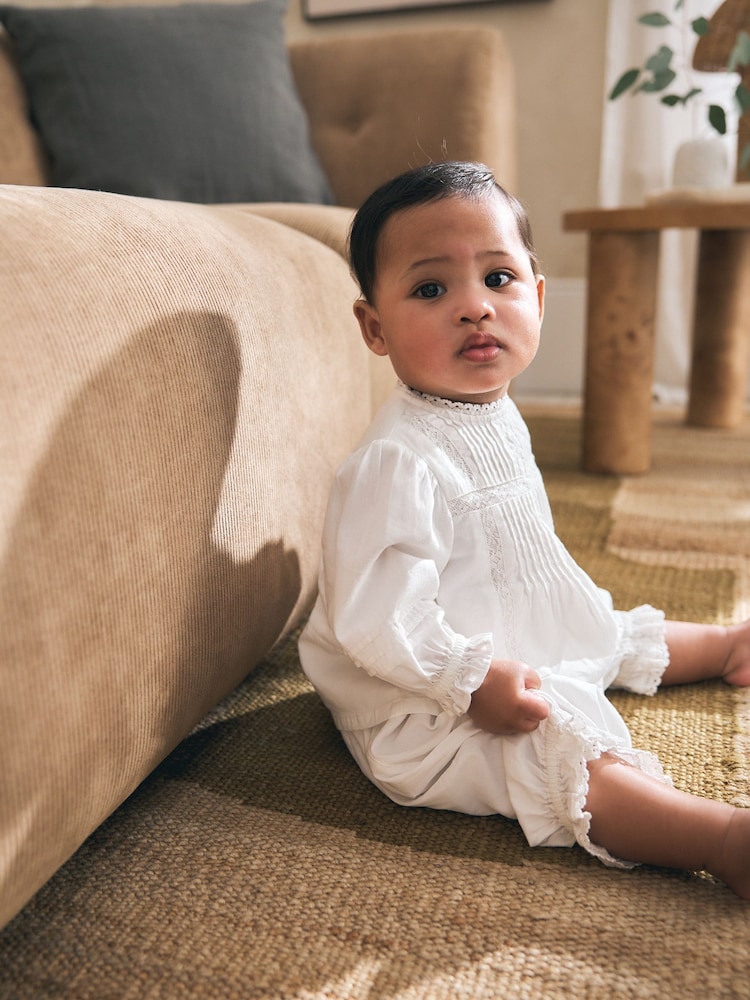 White Woven Lace Top and Trousers Baby 2 Piece Set (0mths-2yrs) - Image 2 of 4 White Woven Lace Top and Trousers Baby 2 Piece Set (0mths-2yrs) - Image 2 of 4