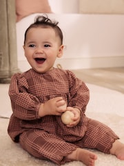 Brown/Pink Check Baby Woven Top and Trousers 2 Piece Set (0mths-2yrs) - Image 1 of 15