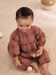Brown/Pink Check Baby Woven Top and Trousers 2 Piece Set (0mths-2yrs) - Image 2 of 15