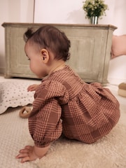Brown/Pink Check Baby Woven Top and Trousers 2 Piece Set (0mths-2yrs) - Image 4 of 15