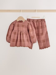 Brown/Pink Check Baby Woven Top and Trousers 2 Piece Set (0mths-2yrs) - Image 7 of 15