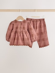 Brown/Pink Check Baby Woven Top and Trousers 2 Piece Set (0mths-2yrs) - Image 8 of 15