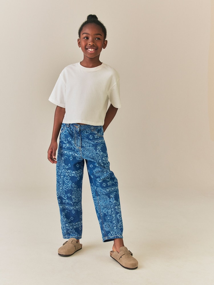 Blue Denim Lazer Printed Barrel Jeans (3-16yrs) - Image 2 of 9 Blue Denim Lazer Printed Barrel Jeans (3-16yrs) - Image 2 of 9