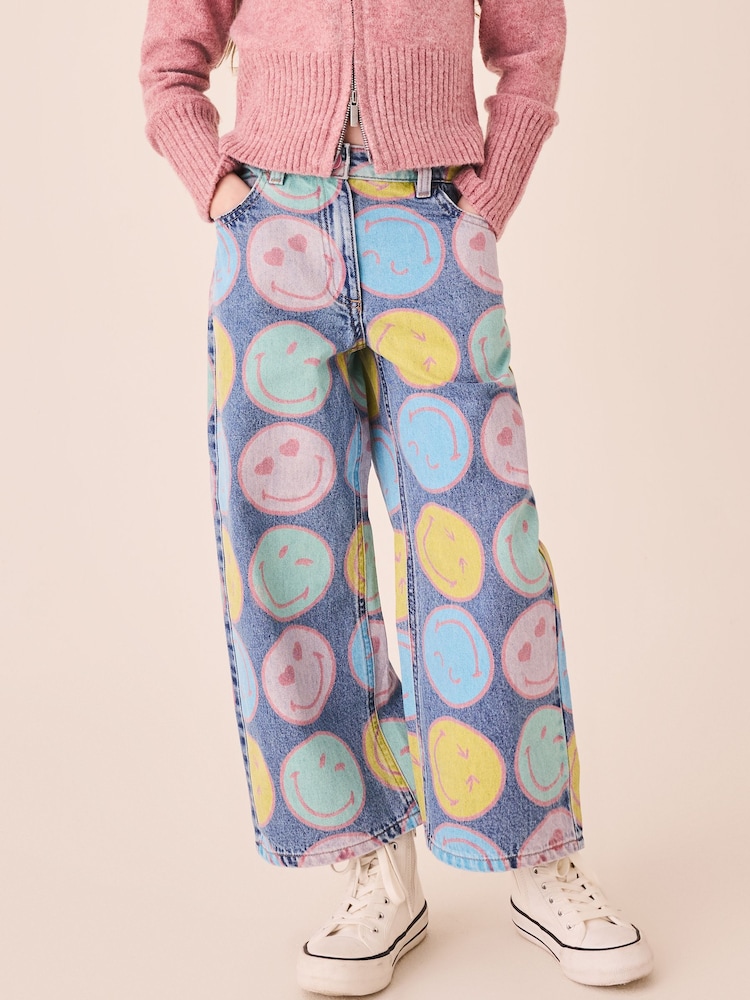 Mid Blue SmileyWorld® Print - Vaqueros de pierna ancha (3-16años) - Imagen 1 de 4