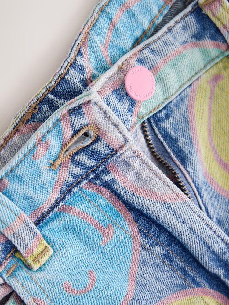 Mid Blue SmileyWorld® Print Wide Leg Jeans (3-16yrs) - Image 8 of 8
