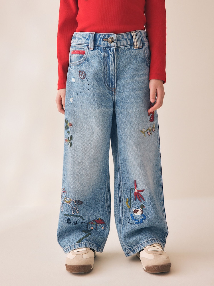 Pretty Embroidered Wide Leg Jeans (3-16yrs) - Image 1 of 9