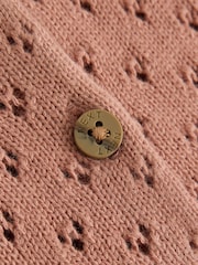 Rust Brown Pointelle Knitted Frill Shoulder Baby Dress (0mths-2yrs) - Image 6 of 6