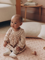 Ecru Floral Cord Baby Pinafore, Long Sleeve Bodysuit And Tights 3 Piece Set (0mths-2yrs) - Image 1 of 4
