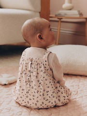 Ecru Floral Cord Baby Pinafore, Long Sleeve Bodysuit And Tights 3 Piece Set (0mths-2yrs) - Image 3 of 4
