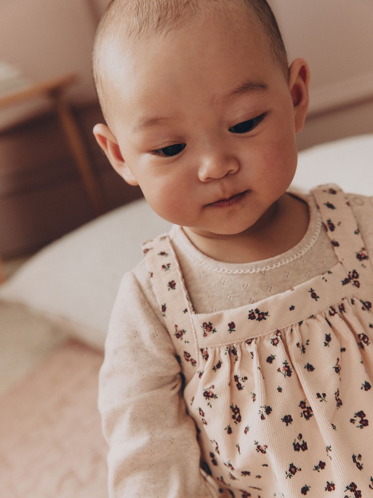 Ecru Floral Cord Baby Pinafore, Long Sleeve Bodysuit And Tights 3 Piece Set (0mths-2yrs) - Image 4 of 4 Ecru Floral Cord Baby Pinafore, Long Sleeve Bodysuit And Tights 3 Piece Set (0mths-2yrs) - Image 4 of 4
