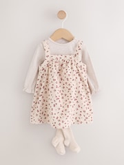 Ecru Floral Cord Baby Pinafore, Long Sleeve Bodysuit And Tights 3 Piece Set (0mths-2yrs) - Image 5 of 16