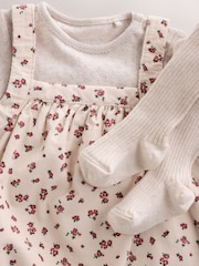 Ecru Floral Cord Baby Pinafore, Long Sleeve Bodysuit And Tights 3 Piece Set (0mths-2yrs) - Image 9 of 16