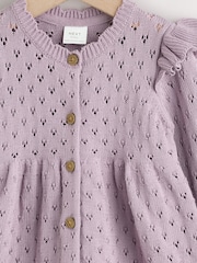 Lilac Purple Pointelle Knitted Frill Shoulder Baby Dress (0mths-2yrs) - Image 3 of 6