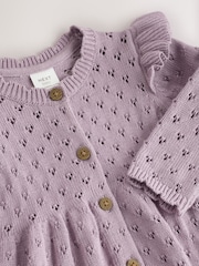 Lilac Purple Pointelle Knitted Frill Shoulder Baby Dress (0mths-2yrs) - Image 4 of 6