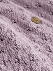 Lilac Purple Pointelle Knitted Frill Shoulder Baby Dress (0mths-2yrs) - Image 5 of 6