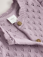 Lilac Purple Pointelle Knitted Frill Shoulder Baby Dress (0mths-2yrs) - Image 6 of 6