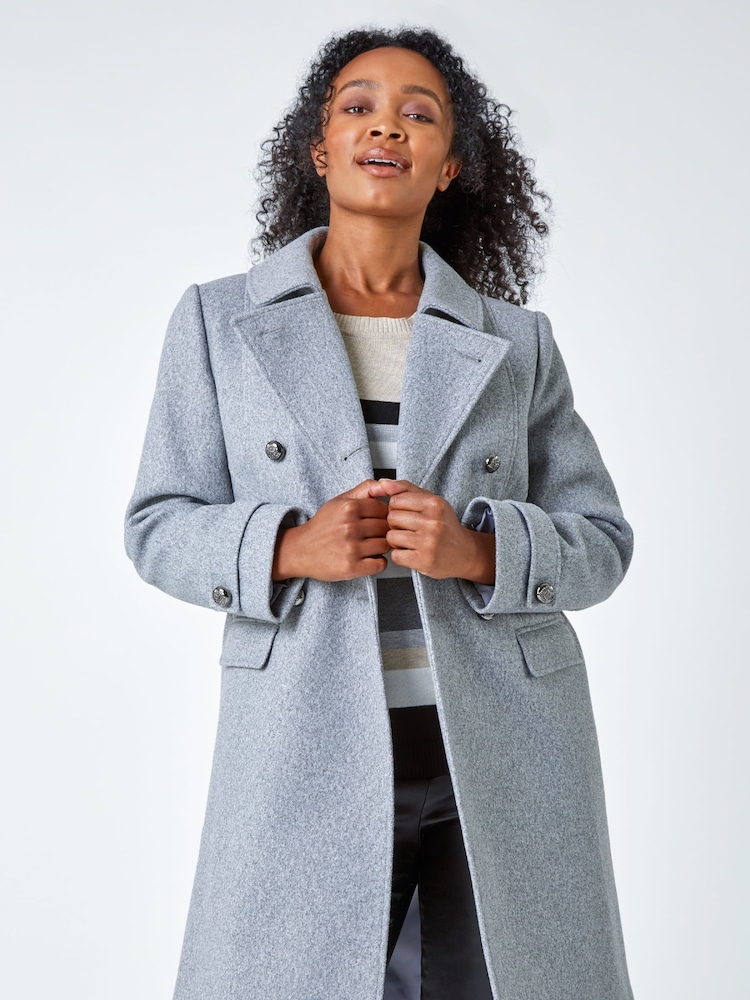 Roman Grey Petite Double Breasted Military Coat - Image 2 of 5 Roman Grey Petite Double Breasted Military Coat - Image 2 of 5