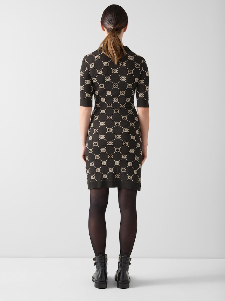 LK Bennett Black Dakota Logo Jacquard Viscose Polo Neck Knit Dress - Image 2 of 4 LK Bennett Black Dakota Logo Jacquard Viscose Polo Neck Knit Dress - Image 2 of 4