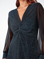 Roman Blue Petite Twist Front Chiffon Sleeve Stretch Blouse - Image 5 of 5