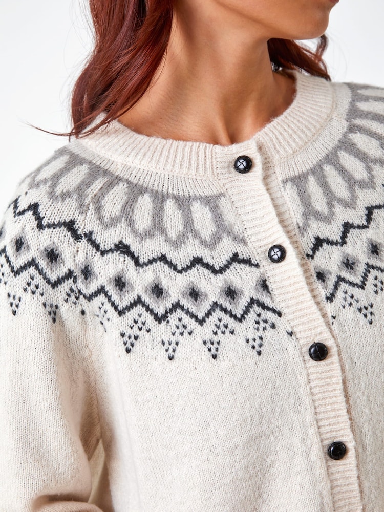 Roman White Petite Fairisle Button Cardigan - Image 5 of 5 Roman White Petite Fairisle Button Cardigan - Image 5 of 5