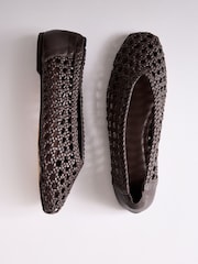 The Set Premium Leather Weave Ballerinas Brown - Image 1 of 7