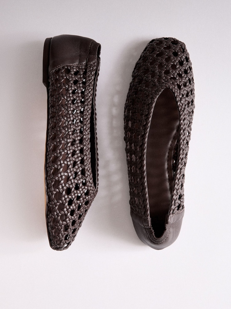 The Set Premium Leather Weave Ballerinas Brown - Image 1 of 7 The Set Premium Leather Weave Ballerinas Brown - Image 1 of 7