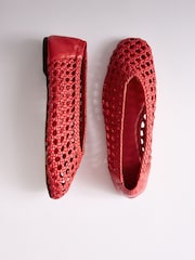 The Set Premium Leather Weave Ballerinas Red - Image 1 of 7