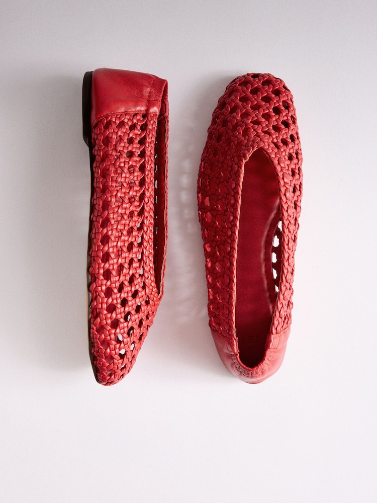The Set Premium Leather Weave Ballerinas Red - Image 1 of 7 The Set Premium Leather Weave Ballerinas Red - Image 1 of 7