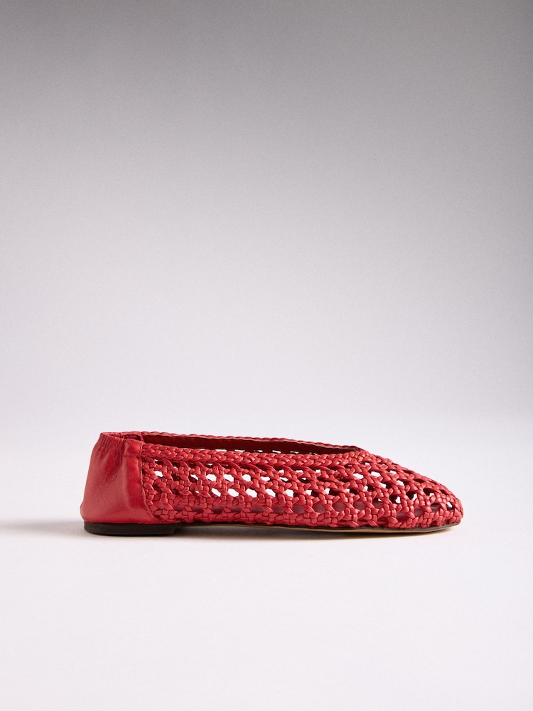 The Set Premium Leather Weave Ballerinas Red - Image 2 of 7 The Set Premium Leather Weave Ballerinas Red - Image 2 of 7
