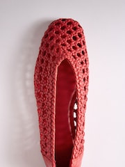 The Set Premium Leather Weave Ballerinas Red - Image 3 of 7