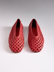 The Set Premium Leather Weave Ballerinas Red - Image 4 of 7