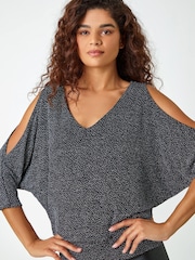 Roman Metallic Sparkly V-Neck Blouson Shirt - Image 2 of 5