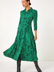 Roman Green Abstract Circle Print Midi Shirt Dress - Image 1 of 5