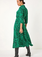 Roman Green Abstract Circle Print Midi Shirt Dress - Image 2 of 5