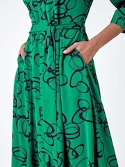 Roman Green Abstract Circle Print Midi Shirt Dress - Image 5 of 5