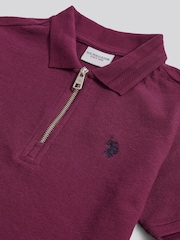 U.S. Polo Assn Purple Flat Pile Texture Zip Polo Shirt - Image 3 of 3