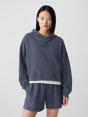 Gap Grey Relaxed Mini-Logo Cropped Hoodie - Image 1 of 5