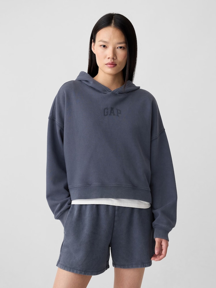 Gap Grey Relaxed Mini-Logo Cropped Hoodie - Image 1 of 5