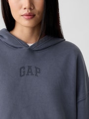 Gap Grey Relaxed Mini-Logo Cropped Hoodie - Image 4 of 5