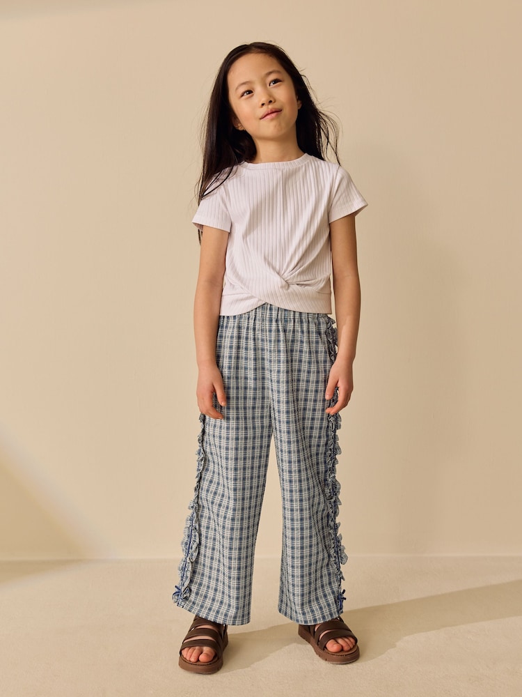 Navy/ White Check - Pullon-byxor med breda ben (3–16år) - Bild 2 av 8