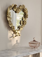 Gold Metal Floral Heart Mirror Wall Art - Image 1 of 4