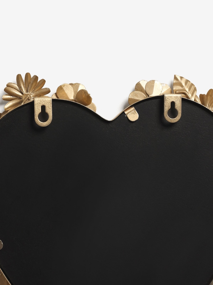 Gold Metal Floral Heart Mirror Wall Art - Image 4 of 4 Gold Metal Floral Heart Mirror Wall Art - Image 4 of 4