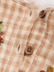 Brown/Cream Check Embroidered Baby Bubble Romper And Tights 2 Piece Set (0mths-2yrs) - Image 10 of 14